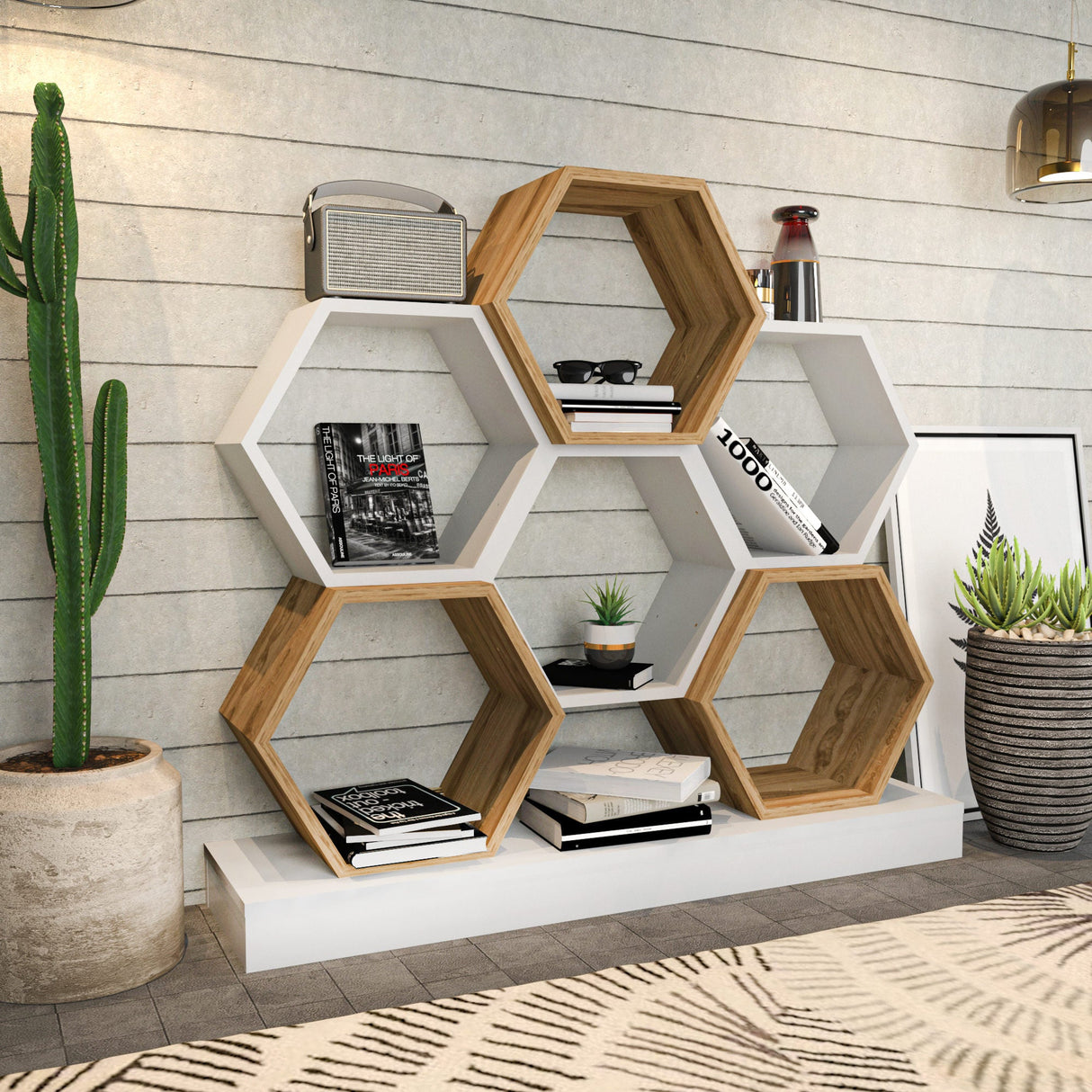 Bibliotecă Cicek, Diverse culori, 120x30x109 cm - Alb - Stejar | SKU: 322RTC1102 | Bibliotecă Cicek, 120x30x109 cm, varianta Alb - Stejar, produs pentru amenajarea locuinței, disponibil online în România la CasaMob