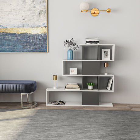 Bibliotecă Karlin, Alb - Antracit, 120x20x109 cm