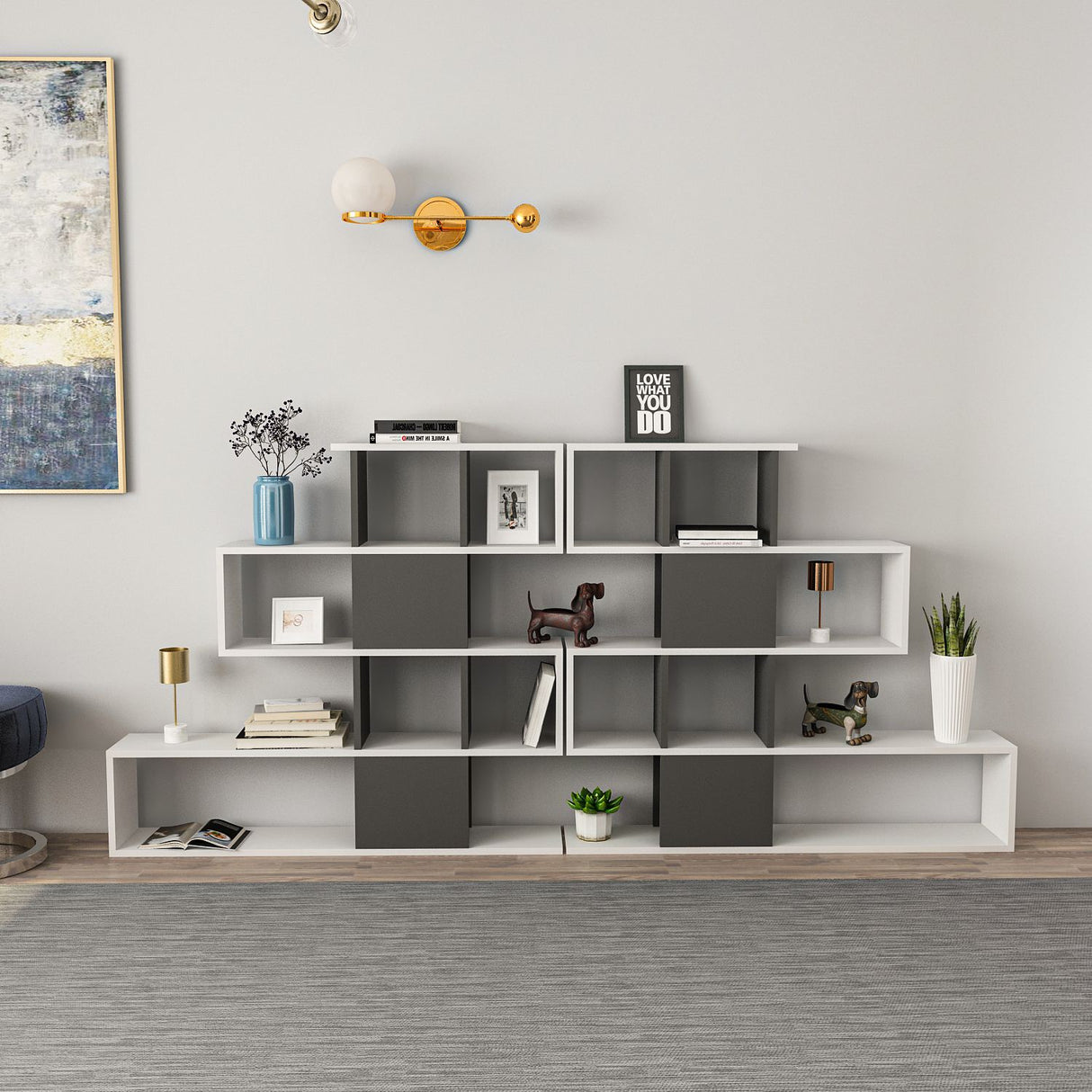 Bibliotecă Karlin, Alb - Antracit, 120x20x109 cm