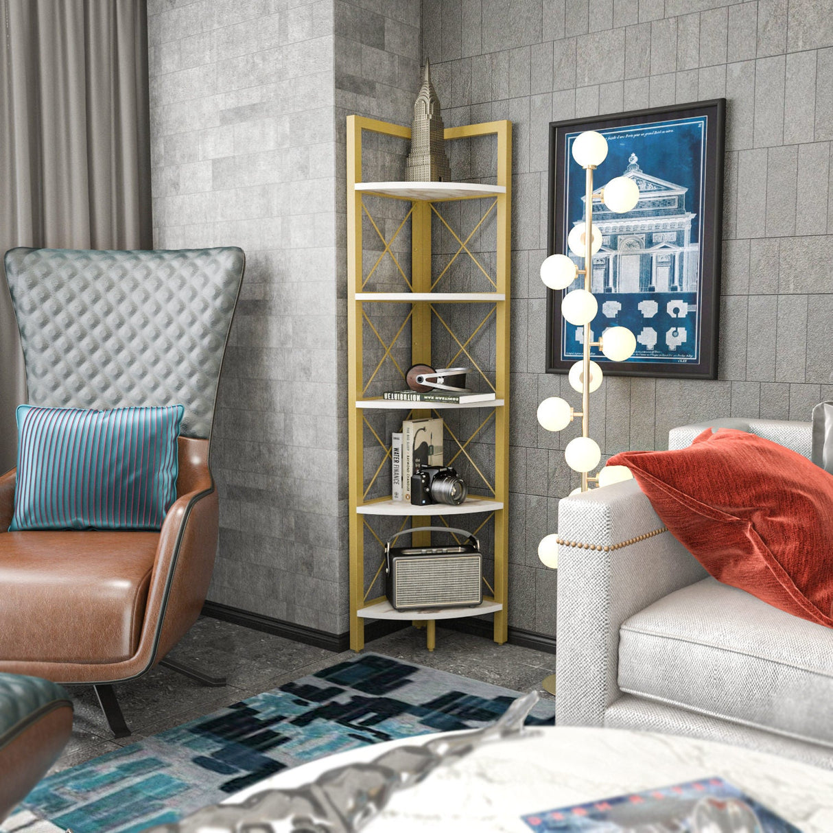 Bibliotecă Remo, Diverse culori, 31x33x160 cm - Auriu | SKU: 322RTC1108 | Bibliotecă Remo, 31x33x160 cm, varianta Auriu, produs pentru amenajarea locuinței, disponibil online în România la CasaMob