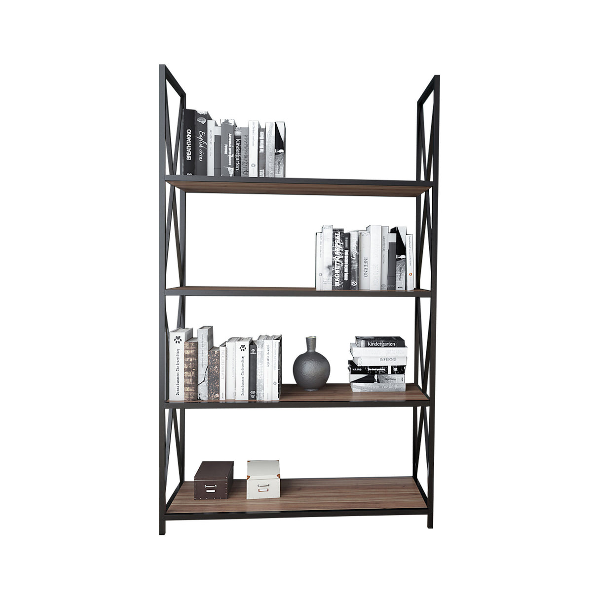 Bibliotecă Xena, Nuc - Negru, 94x33x150 cm