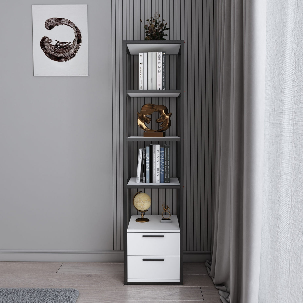 Bibliotecă Robbins, Diverse culori, 39x39x160 cm - Negru - Alb | SKU: 322RTC1117 | Bibliotecă Robbins, 39x39x160 cm, varianta Negru - Alb, produs pentru amenajarea locuinței, disponibil online în România la CasaMob