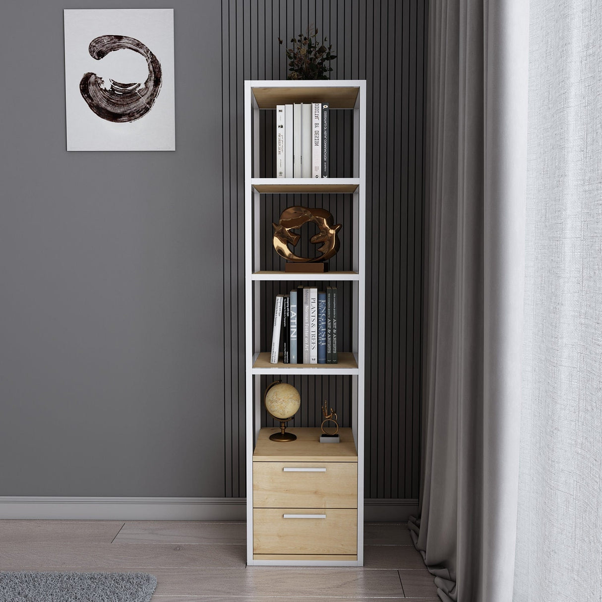 Bibliotecă Robbins, Diverse culori, 39x39x160 cm - Alb - Stejar | SKU: 322RTC1122 | Bibliotecă Robbins, 39x39x160 cm, varianta Alb - Stejar, produs pentru amenajarea locuinței, disponibil online în România la CasaMob