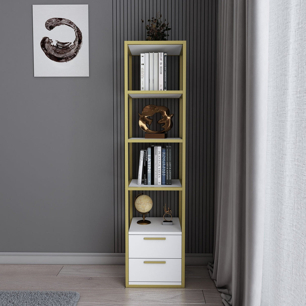Bibliotecă Robbins, Diverse culori, 39x39x160 cm - Auriu - Alb | SKU: 322RTC1125 | Bibliotecă Robbins, 39x39x160 cm, varianta Auriu - Alb, produs pentru amenajarea locuinței, disponibil online în România la CasaMob