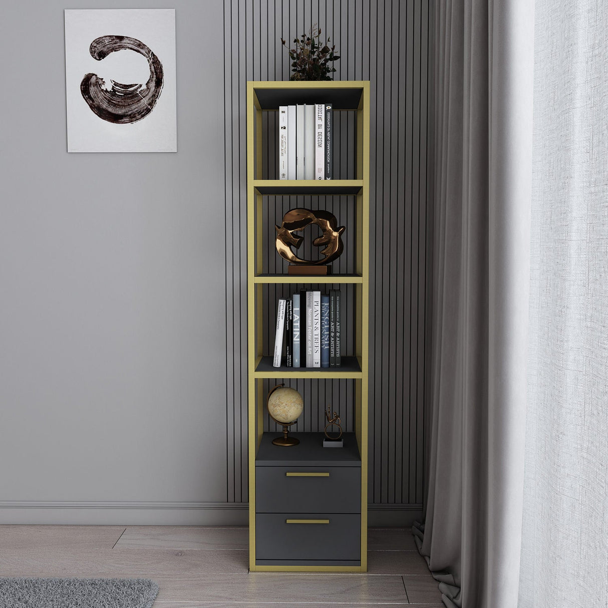 Bibliotecă Robbins, Diverse culori, 39x39x160 cm - Auriu - Antracit | SKU: 322RTC1127 | Bibliotecă Robbins, 39x39x160 cm, varianta Auriu - Antracit, produs pentru amenajarea locuinței, disponibil online în România la CasaMob