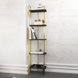 Bibliotecă Alice, Negru - Auriu, 45x22x180 cm