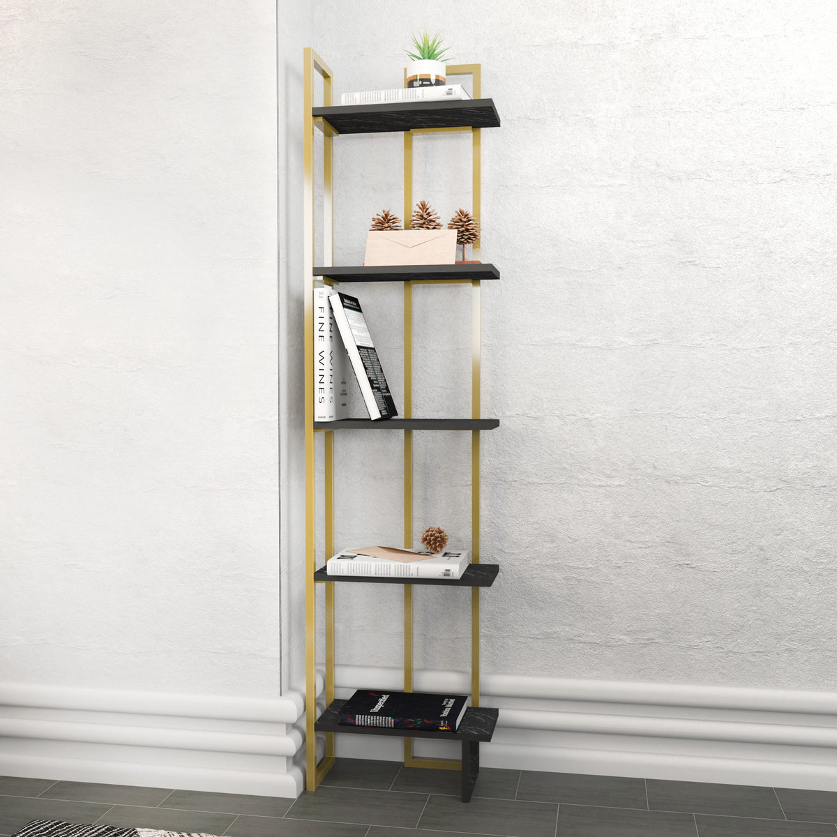 Bibliotecă Alice, Negru - Auriu, 45.2x21.6x180 cm, SKU 322RTC1178, imagine 2