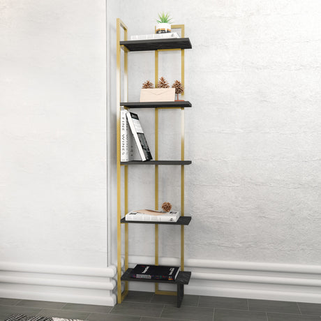 Bibliotecă Alice, Negru - Auriu, 45x22x180 cm