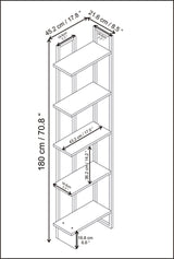 Bibliotecă Alice, Negru - Auriu, 45x22x180 cm