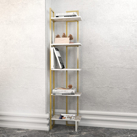 Bibliotecă Alice - Ephesus, Gold, Alb - Auriu, 45x22x180 cm