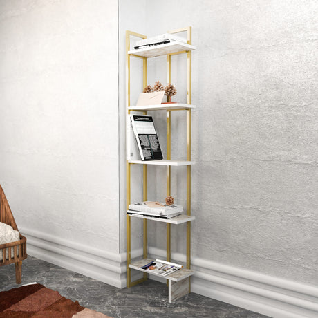 Bibliotecă Alice - Ephesus, Gold, Alb - Auriu, 45x22x180 cm