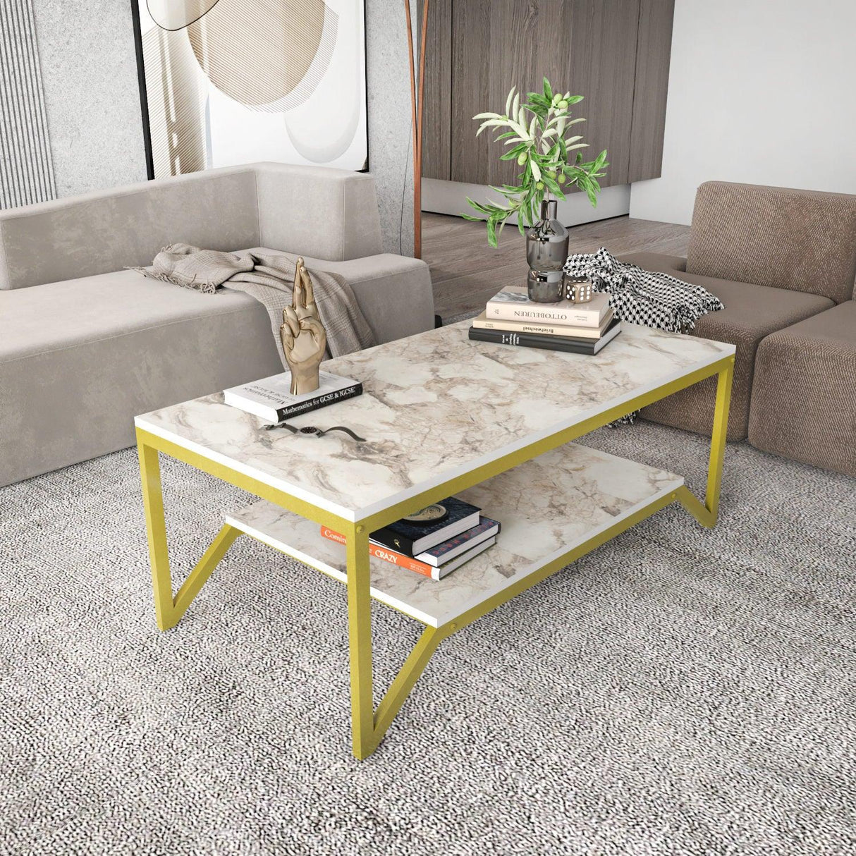 Măsuță de cafea Flora, Diverse culori, 120x60x46 cm - Auriu - Alb | SKU: 322RTC1202 | Măsuță de cafea Flora, 120x60x46 cm, varianta Auriu - Alb, produs pentru amenajarea locuinței, disponibil online în România la CasaMob