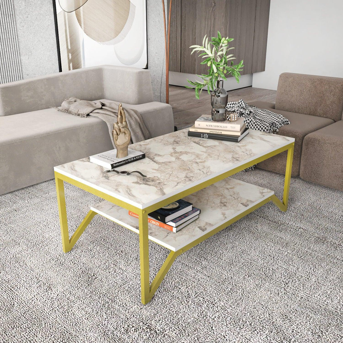 Auriu - Alb | SKU: 322RTC1202 | Măsuță de cafea Flora, 120x60x46 cm, varianta Auriu - Alb, produs pentru amenajarea locuinței, disponibil online în România la CasaMob