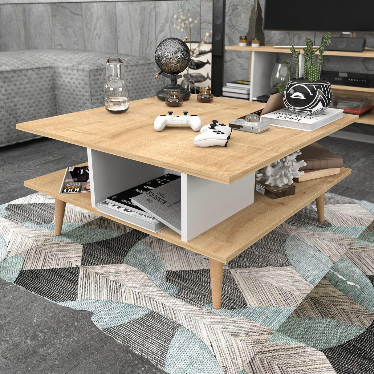 Măsuță de cafea Akya, Diverse culori, 89x89x44 cm - Stejar - Alb | SKU: 322RTC1207 | Măsuță de cafea Akya, 89x89x44 cm, varianta Stejar - Alb, produs pentru amenajarea locuinței, disponibil online în România la CasaMob