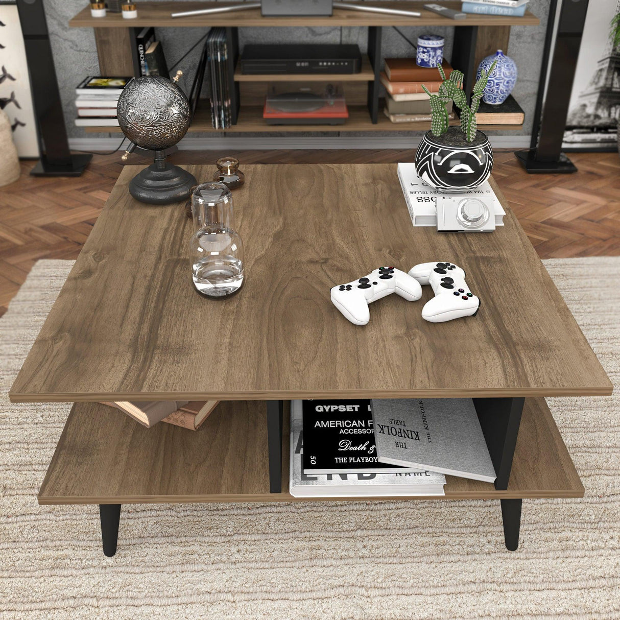 Măsuță de cafea Akya, Diverse culori, 89x89x44 cm - Nuc - Negru | SKU: 322RTC1208 | Măsuță de cafea Akya, 89x89x44 cm, varianta Nuc - Negru, produs pentru amenajarea locuinței, disponibil online în România la CasaMob