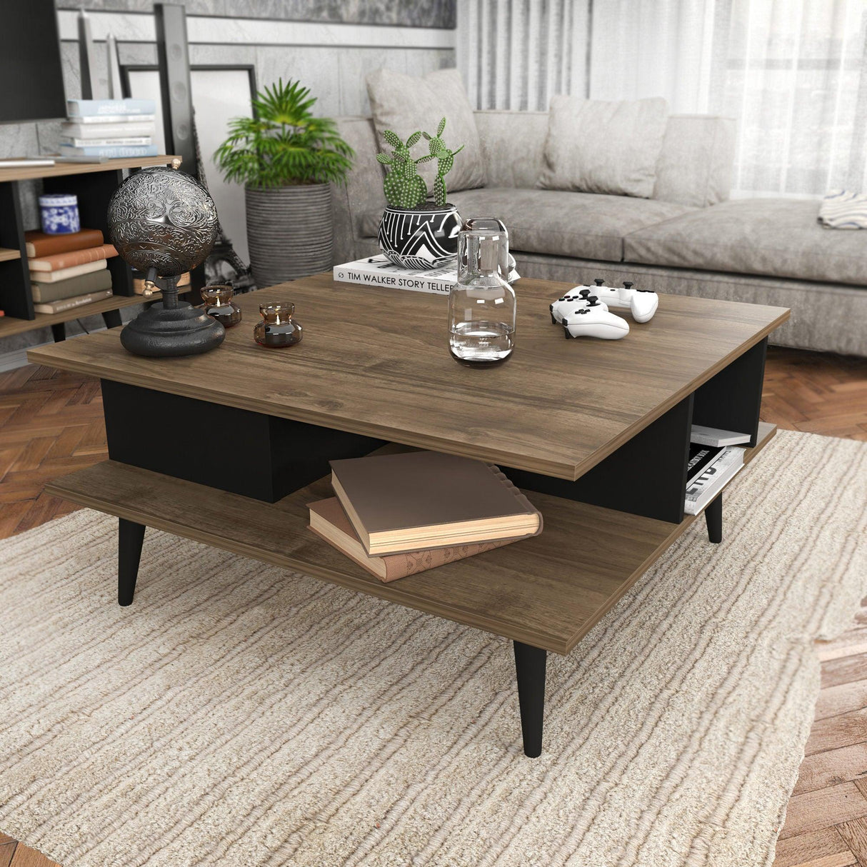 Măsuță de cafea Akya, Diverse culori, 89x89x44 cm - Nuc - Negru | SKU: 322RTC1208 | Măsuță de cafea Akya, 89x89x44 cm, varianta Nuc - Negru, produs pentru amenajarea locuinței, disponibil online în România la CasaMob