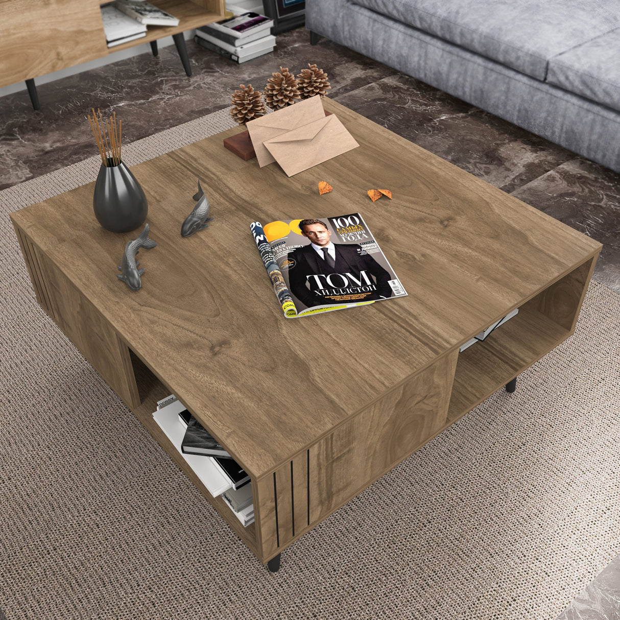 Măsuță de cafea Ronas, Diverse culori, 90x90x47 cm - Nuc | SKU: 322RTC1211 | Măsuță de cafea Ronas, 90x90x47 cm, varianta Nuc, produs pentru amenajarea locuinței, disponibil online în România la CasaMob