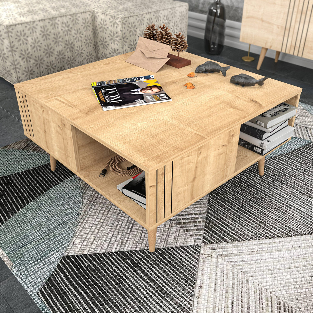 Măsuță de cafea Ronas, Diverse culori, 90x90x47 cm - Stejar | SKU: 322RTC1212 | Măsuță de cafea Ronas, 90x90x47 cm, varianta Stejar, produs pentru amenajarea locuinței, disponibil online în România la CasaMob
