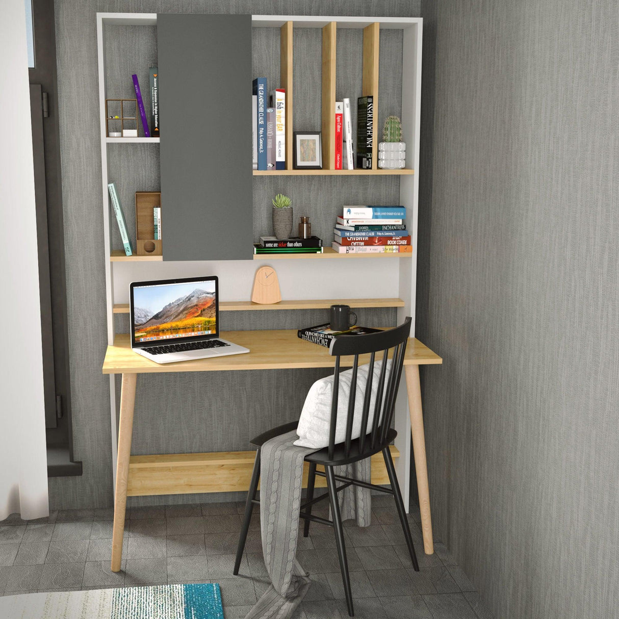 Birou Wood cu biblioteca, 120x60x196.6 cm - Stejar, SKU 322RTC1318