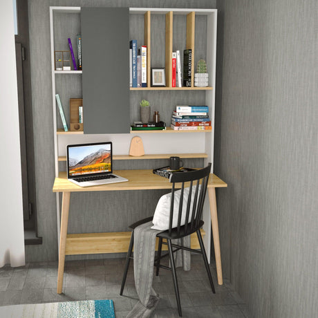 Birou Wood cu biblioteca, 120x60x196.6 cm