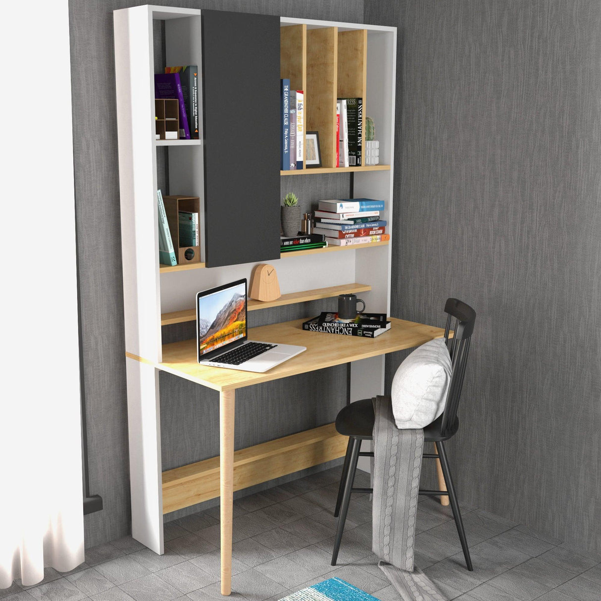 Birou Wood cu biblioteca, 120x60x196.6 cm - Stejar, SKU 322RTC1318