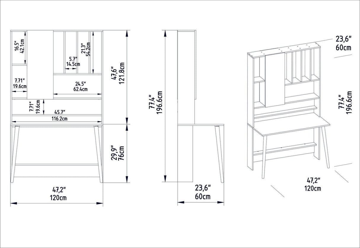 Birou Wood cu biblioteca, 120x60x196.6 cm - Nuc, SKU 322RTC1318