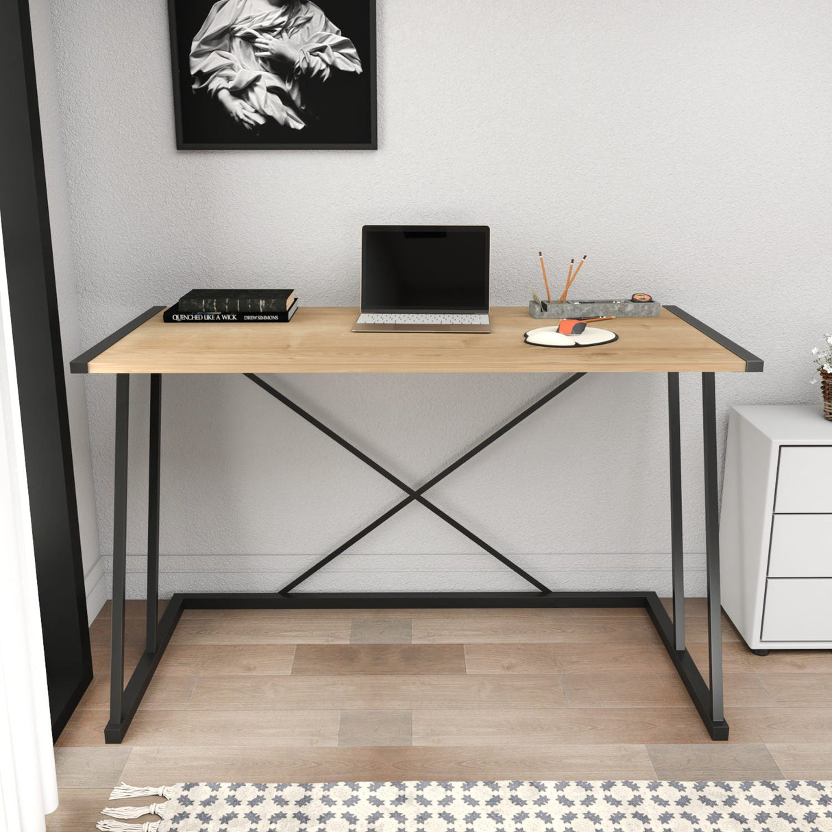 Birou Adelaide, Diverse culori, 114x60x75 cm - Negru - Stejar | SKU: 322RTC1385 | Birou Adelaide, 114x60x75 cm, varianta Negru - Stejar, produs pentru amenajarea locuinței, disponibil online în România la CasaMob