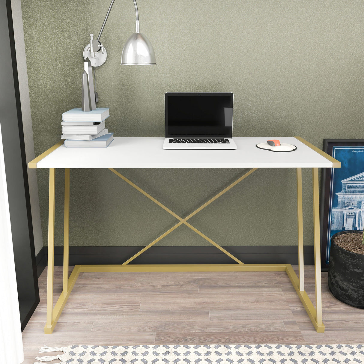 Birou Adelaide, Diverse culori, 114x60x75 cm - Auriu - Alb | SKU: 322RTC1392 | Birou Adelaide, 114x60x75 cm, varianta Auriu - Alb, produs pentru amenajarea locuinței, disponibil online în România la CasaMob