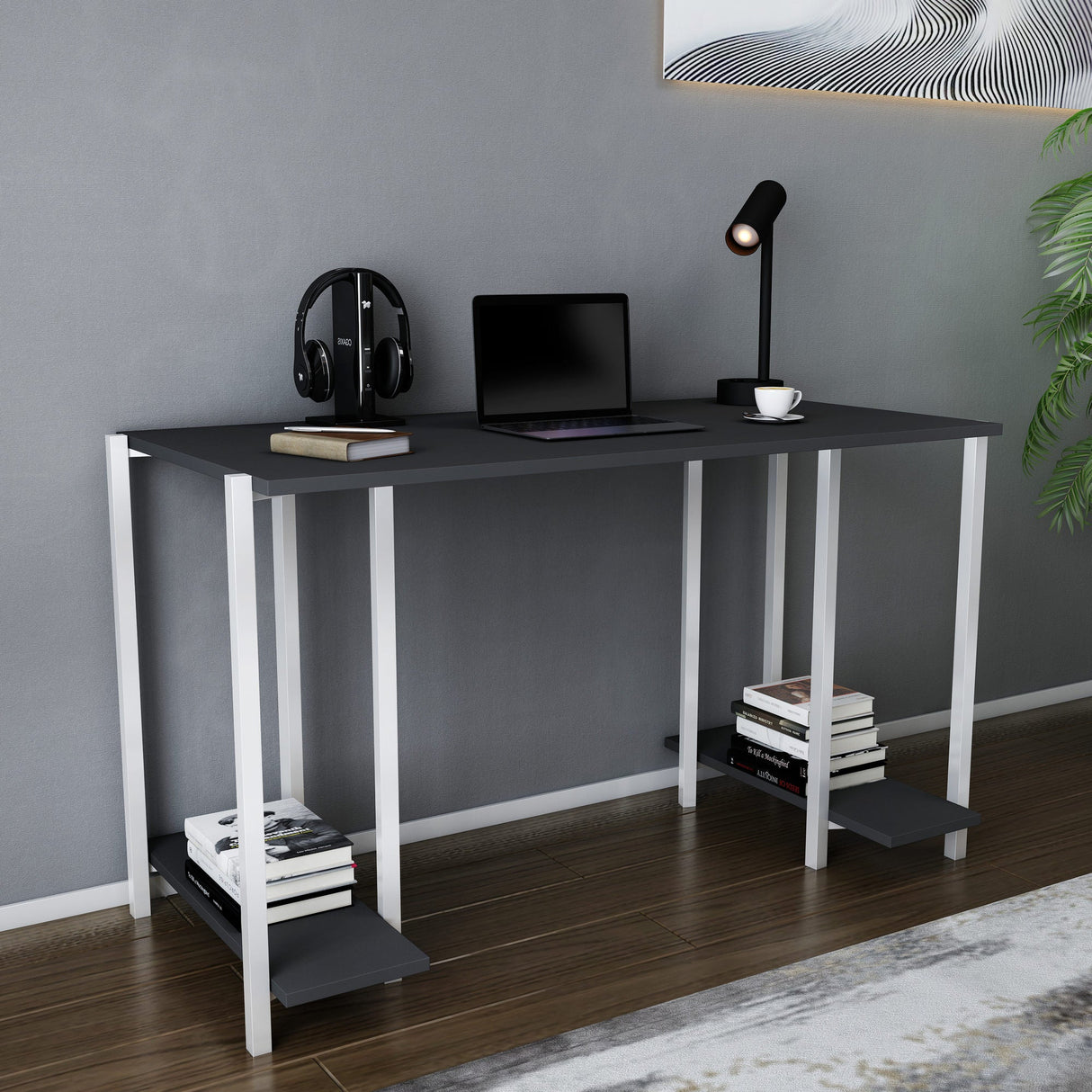 Birou Academy, Diverse culori, 125x60x74 cm - Alb - Antracit | SKU: 322RTC1403 | Birou Academy, 125x60x74 cm, varianta Alb - Antracit, produs pentru amenajarea locuinței, disponibil online în România la CasaMob