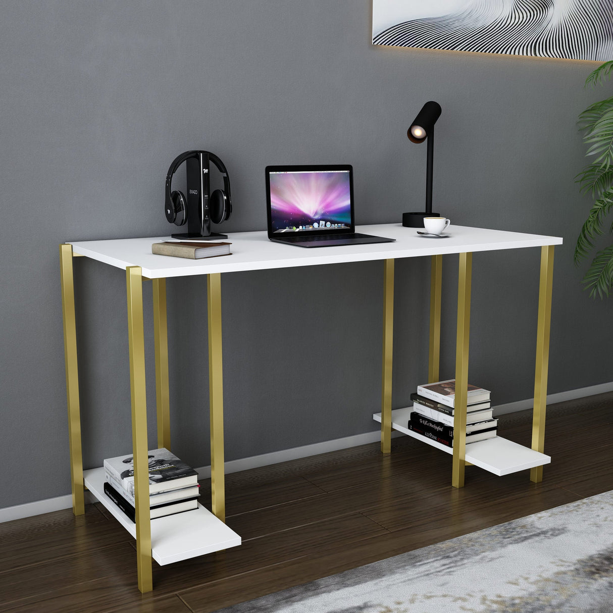 Birou Academy, Diverse culori, 125x60x74 cm - Auriu - Alb | SKU: 322RTC1405 | Birou Academy, 125x60x74 cm, varianta Auriu - Alb, produs pentru amenajarea locuinței, disponibil online în România la CasaMob