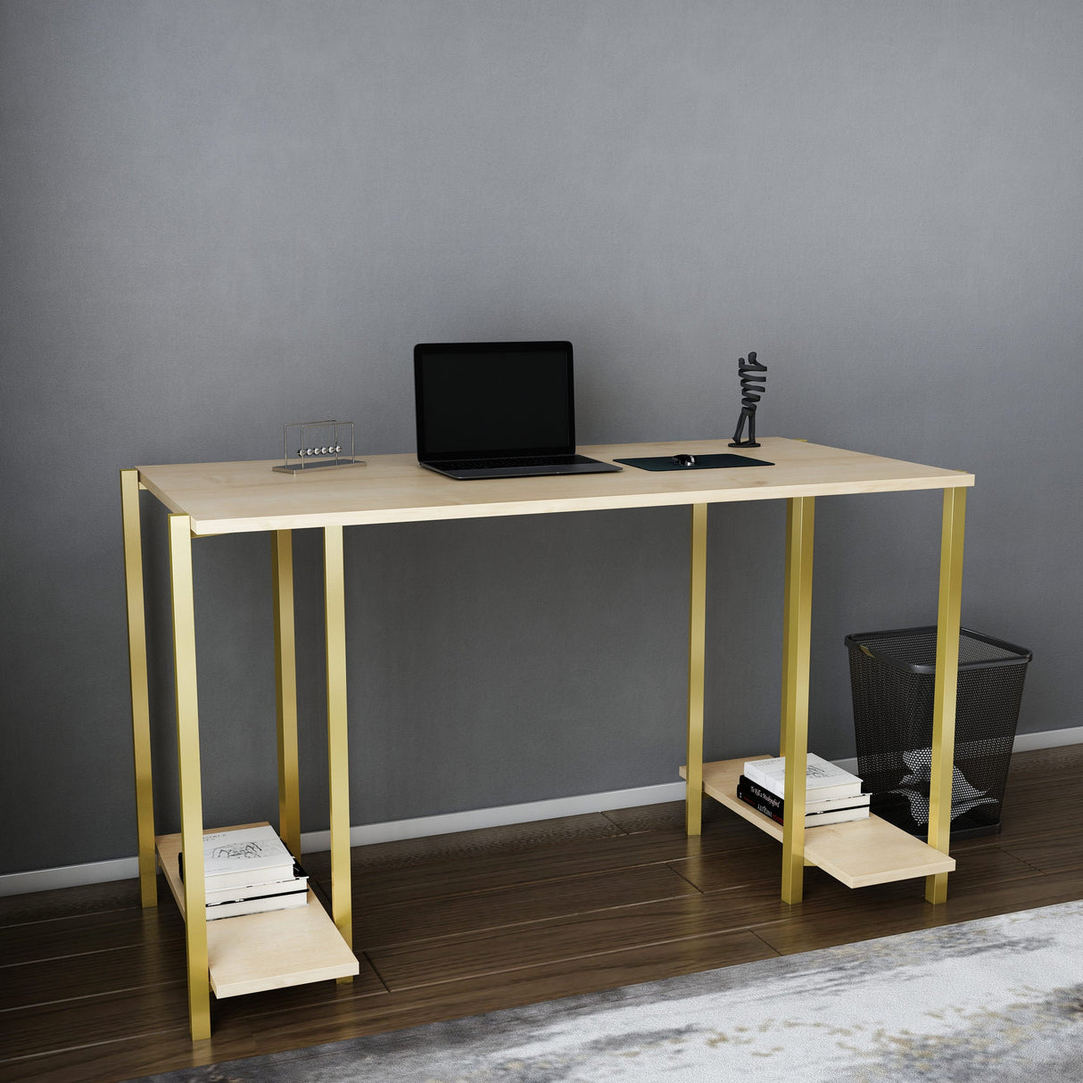 Birou Academy, Diverse culori, 125x60x74 cm - Auriu - Stejar | SKU: 322RTC1406 | Birou Academy, 125x60x74 cm, varianta Auriu - Stejar, produs pentru amenajarea locuinței, disponibil online în România la CasaMob