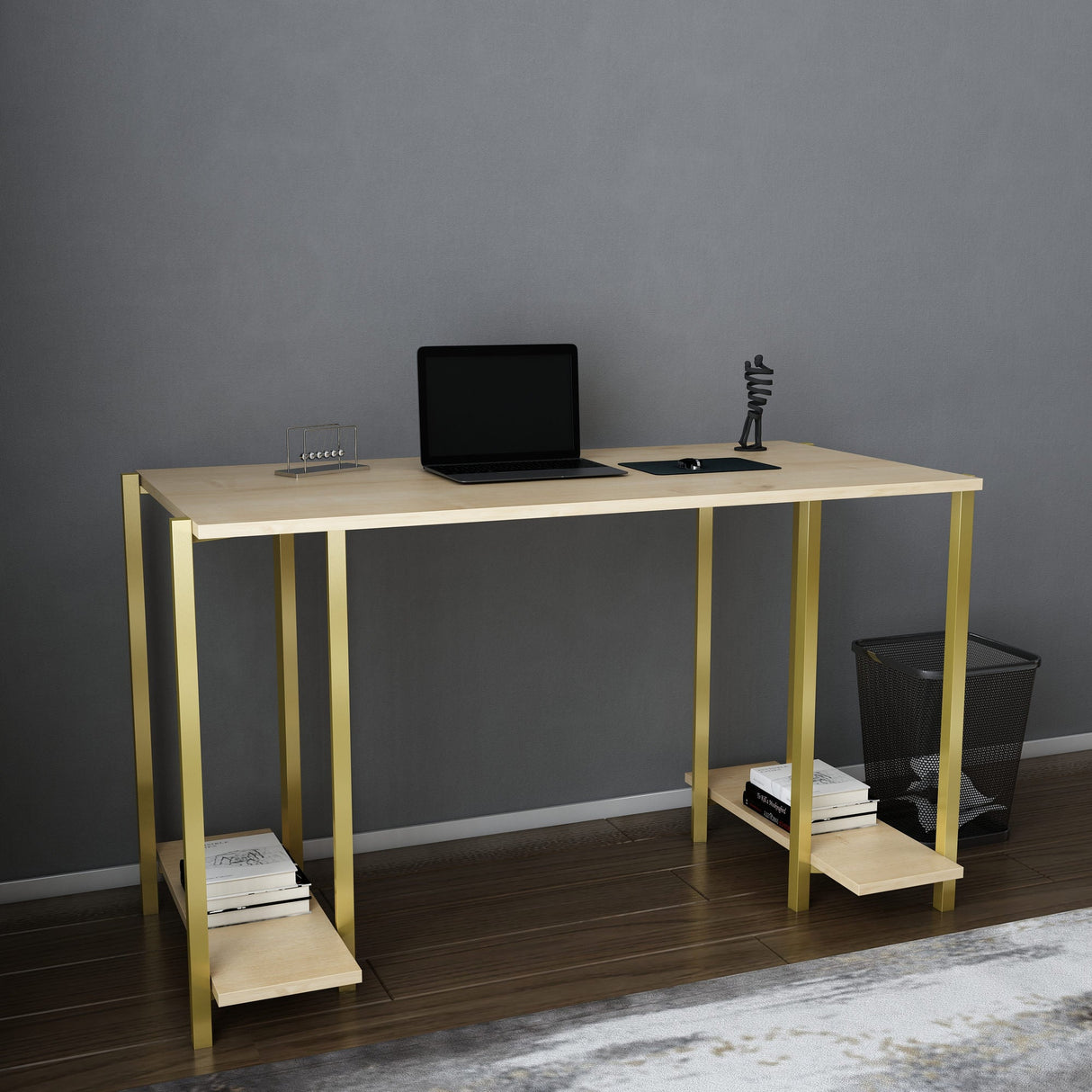 Birou Academy, Diverse culori, 125x60x74 cm - Auriu - Stejar | SKU: 322RTC1406 | Birou Academy, 125x60x74 cm, varianta Auriu - Stejar, produs pentru amenajarea locuinței, disponibil online în România la CasaMob