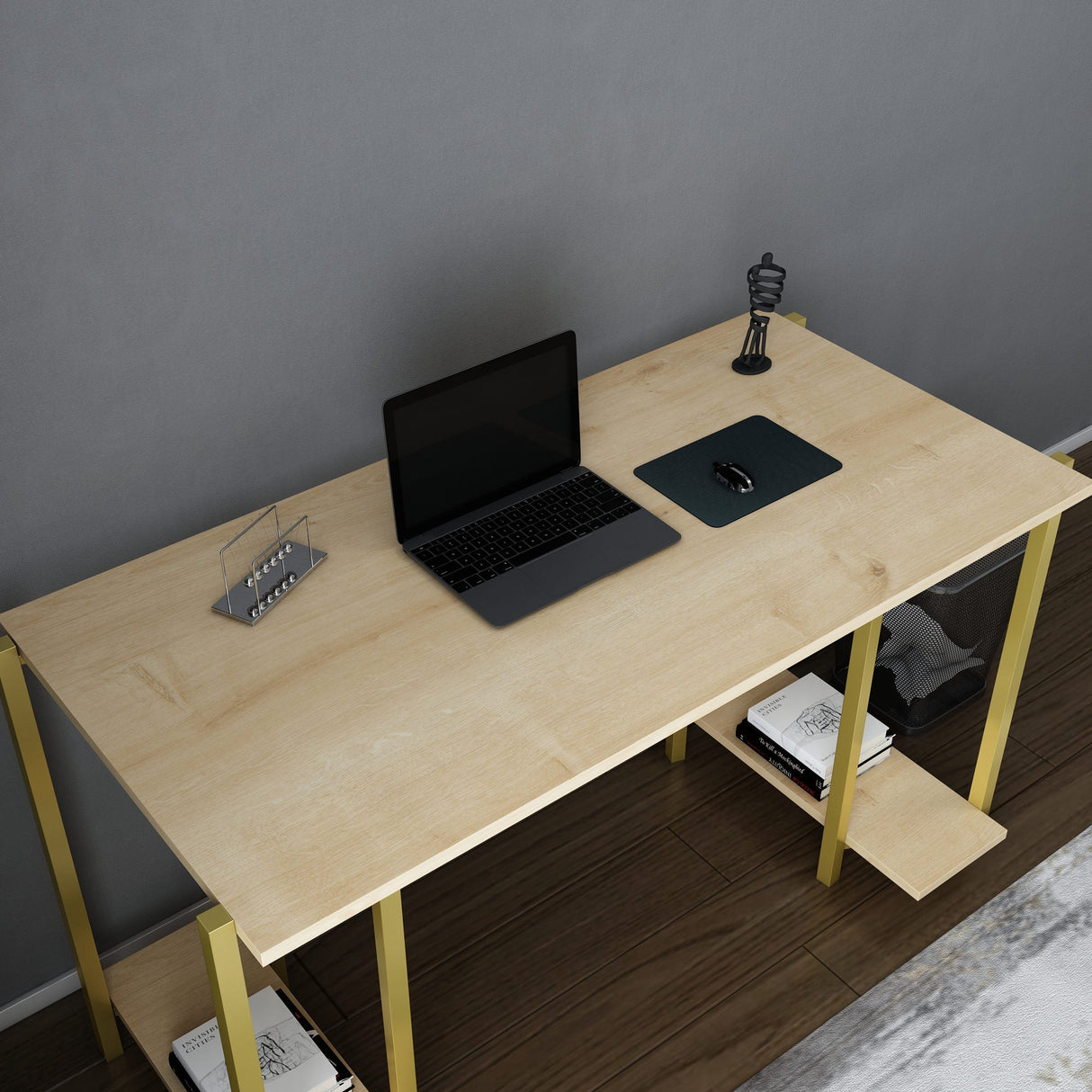 Birou Academy, Diverse culori, 125x60x74 cm - Auriu - Stejar | SKU: 322RTC1406 | Birou Academy, 125x60x74 cm, varianta Auriu - Stejar, produs pentru amenajarea locuinței, disponibil online în România la CasaMob