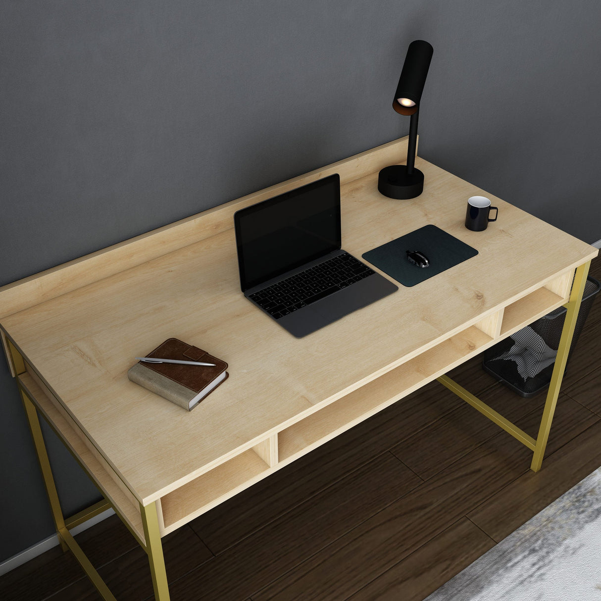 Birou Alma, Diverse culori, 120x60x75 cm - Auriu - Stejar | SKU: 322RTC1418 | Birou Alma, 120x60x75 cm, varianta Auriu - Stejar, produs pentru amenajarea locuinței, disponibil online în România la CasaMob