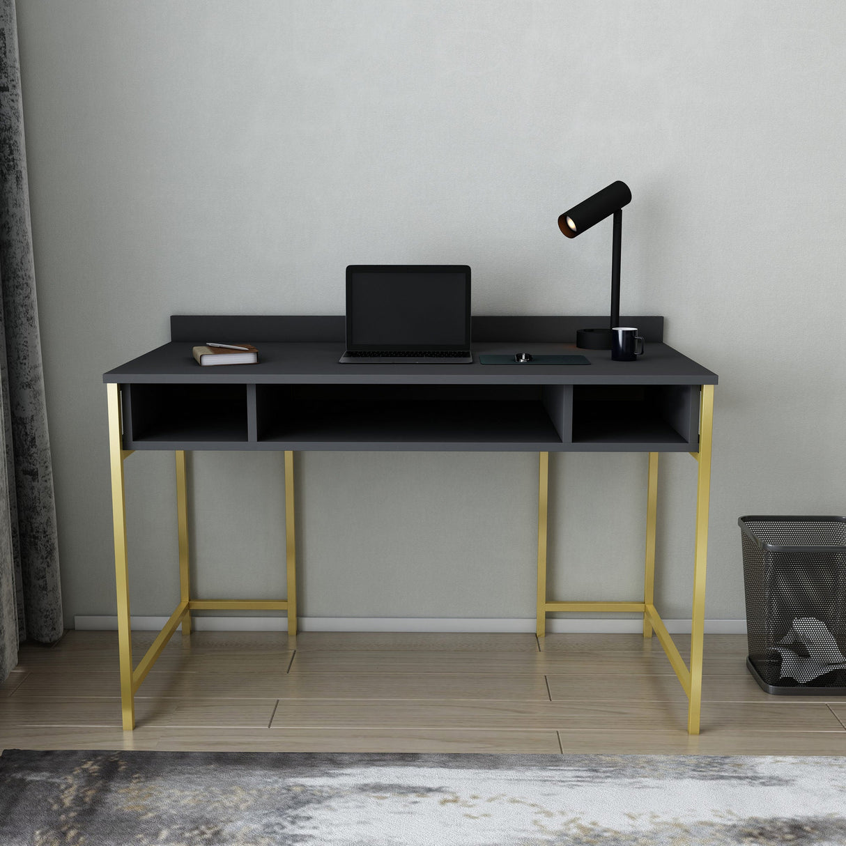 Birou Alma, Diverse culori, 120x60x75 cm - Auriu - Antracit | SKU: 322RTC1419 | Birou Alma, 120x60x75 cm, varianta Auriu - Antracit, produs pentru amenajarea locuinței, disponibil online în România la CasaMob