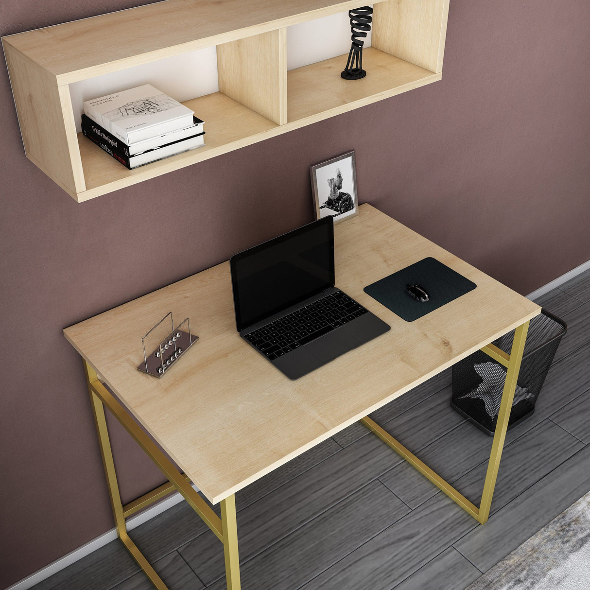 Birou Hussum, Diverse culori, 90x60x75 cm - Auriu - Stejar | SKU: 322RTC1430 | Birou Hussum, 90x60x75 cm, varianta Auriu - Stejar, produs pentru amenajarea locuinței, disponibil online în România la CasaMob