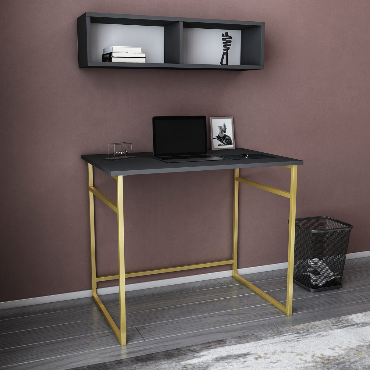 Birou Hussum, Diverse culori, 90x60x75 cm - Auriu - Antracit | SKU: 322RTC1431 | Birou Hussum, 90x60x75 cm, varianta Auriu - Antracit, produs pentru amenajarea locuinței, disponibil online în România la CasaMob