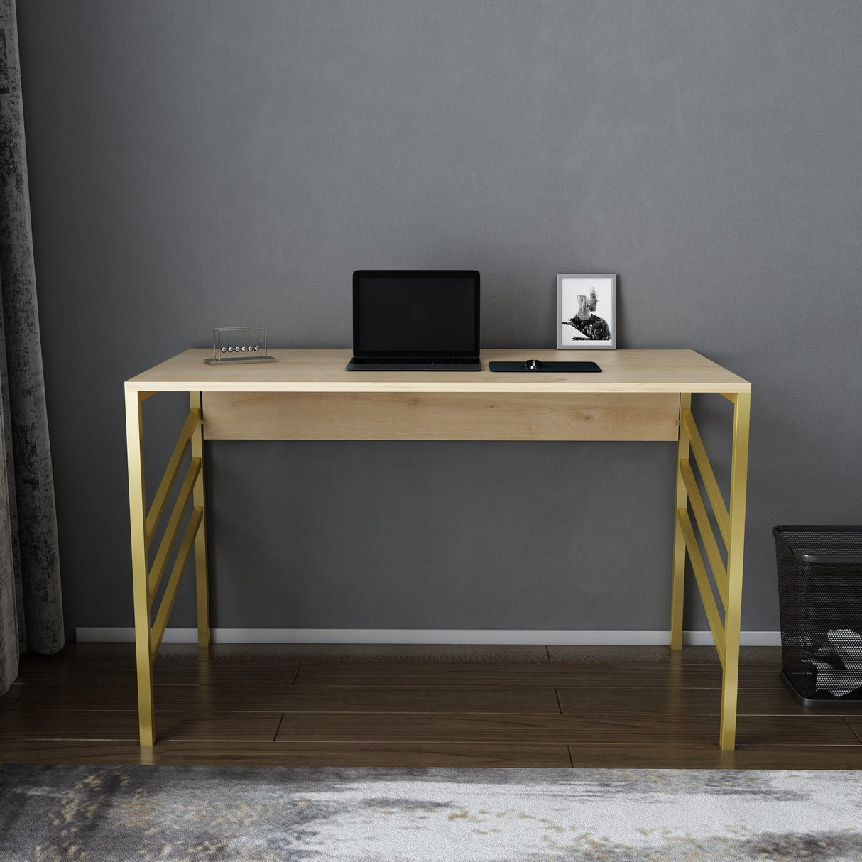Birou Josephine, Diverse culori, 120x60x75 cm - Auriu - Stejar | SKU: 322RTC1442 | Birou Josephine, 120x60x75 cm, varianta Auriu - Stejar, produs pentru amenajarea locuinței, disponibil online în România la CasaMob