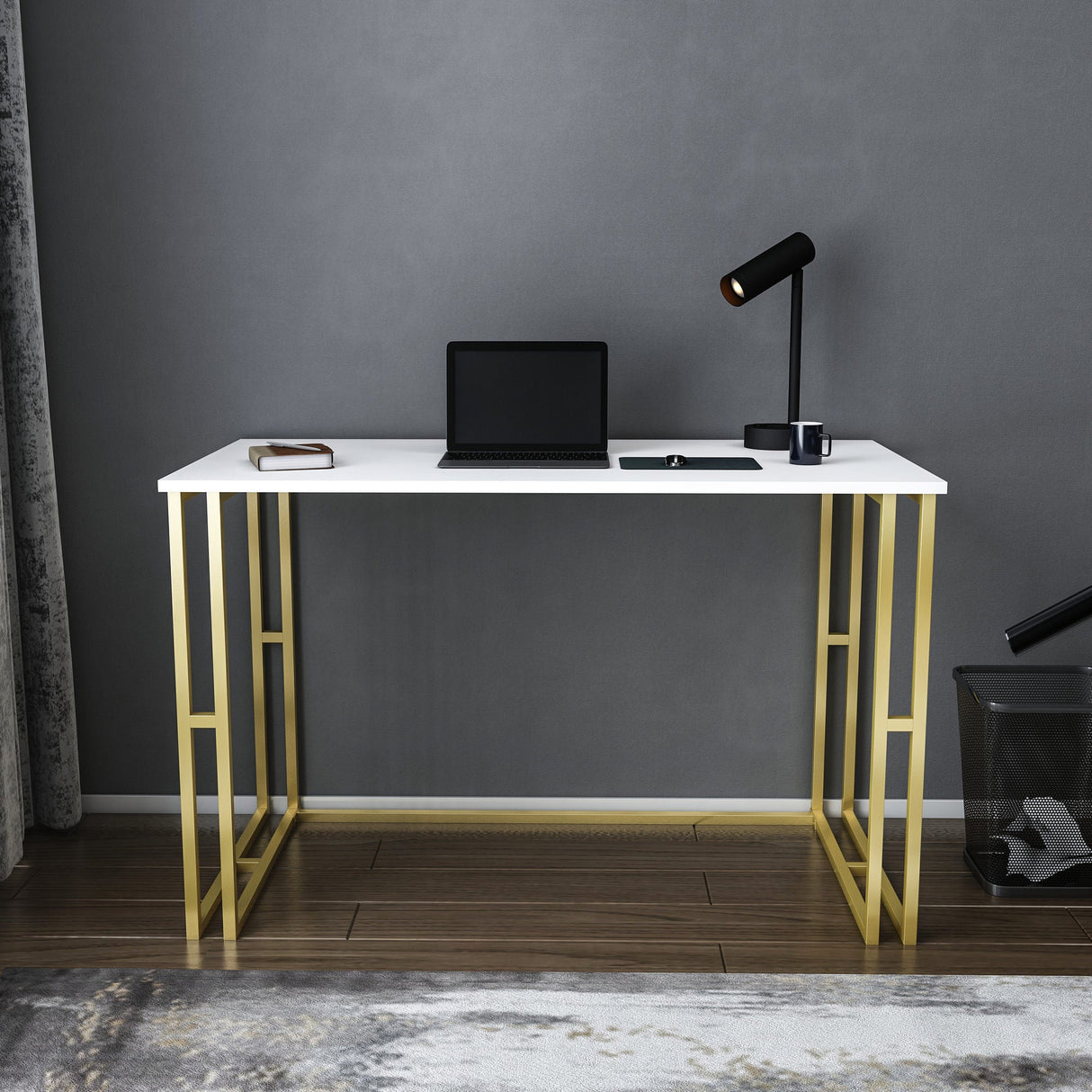 Birou Kane, Diverse culori, 120x60x75 cm - Auriu - Alb | SKU: 322RTC1453 | Birou Kane, 120x60x75 cm, varianta Auriu - Alb, produs pentru amenajarea locuinței, disponibil online în România la CasaMob