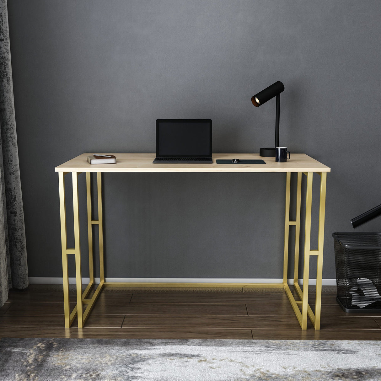 Birou Kane, Diverse culori, 120x60x75 cm - Auriu - Stejar | SKU: 322RTC1454 | Birou Kane, 120x60x75 cm, varianta Auriu - Stejar, produs pentru amenajarea locuinței, disponibil online în România la CasaMob