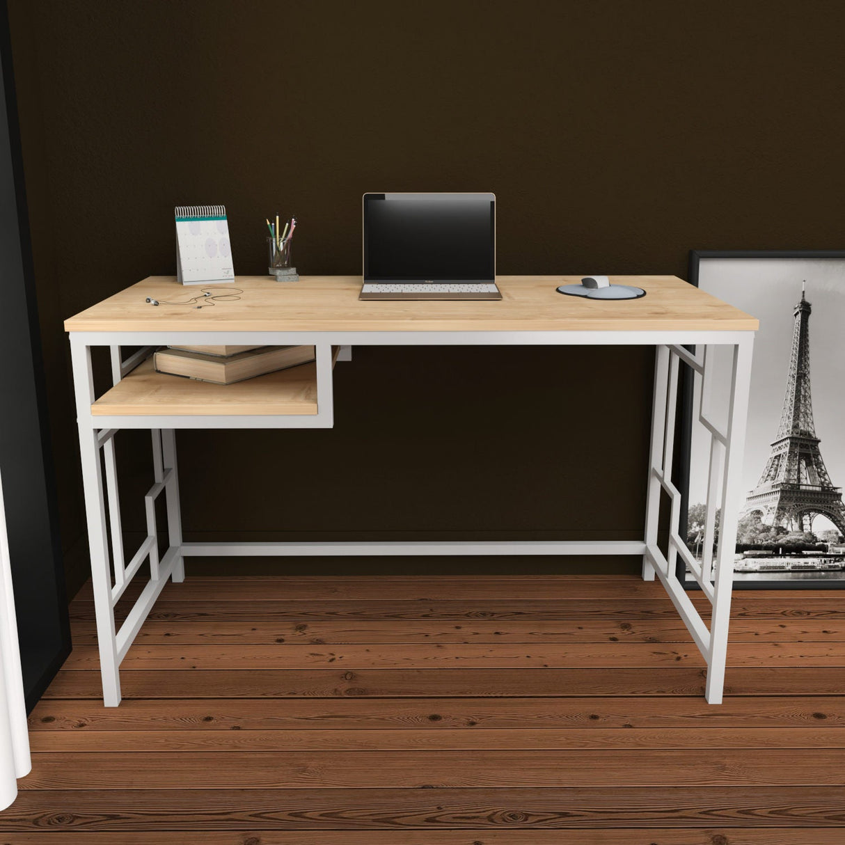 Birou Kennesaw, Diverse culori, 120x60x75 cm - Alb - Stejar | SKU: 322RTC1462 | Birou Kennesaw, 120x60x75 cm, varianta Alb - Stejar, produs pentru amenajarea locuinței, disponibil online în România la CasaMob