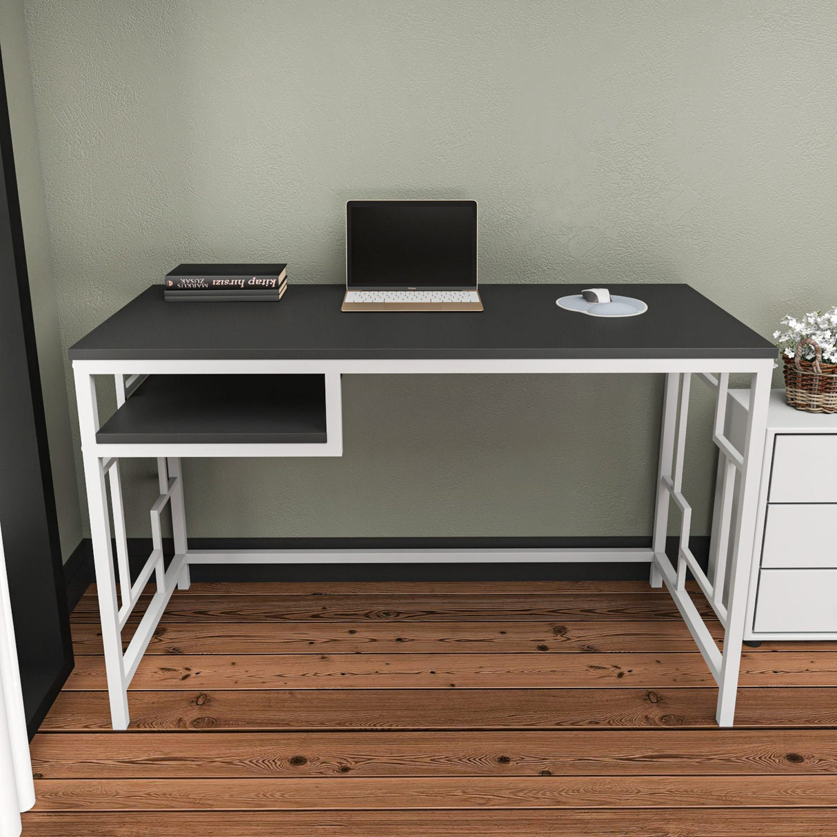 Birou Kennesaw, Diverse culori, 120x60x75 cm - Alb - Antracit | SKU: 322RTC1463 | Birou Kennesaw, 120x60x75 cm, varianta Alb - Antracit, produs pentru amenajarea locuinței, disponibil online în România la CasaMob