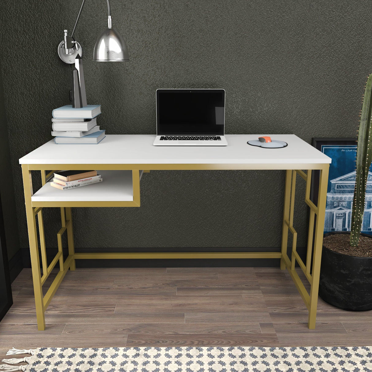 Birou Kennesaw, Diverse culori, 120x60x75 cm - Auriu - Alb | SKU: 322RTC1465 | Birou Kennesaw, 120x60x75 cm, varianta Auriu - Alb, produs pentru amenajarea locuinței, disponibil online în România la CasaMob