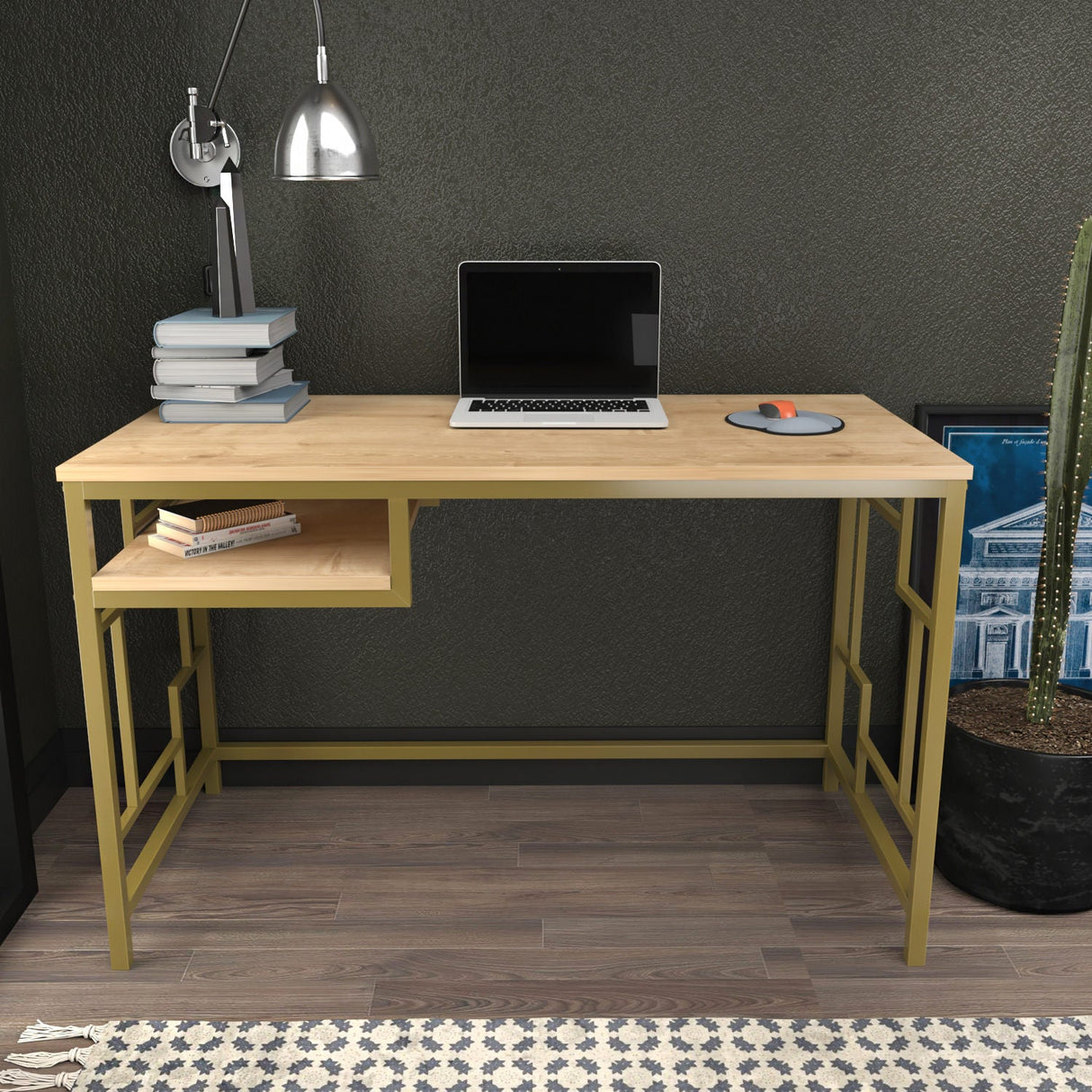 Birou Kennesaw, Diverse culori, 120x60x75 cm - Auriu - Stejar | SKU: 322RTC1466 | Birou Kennesaw, 120x60x75 cm, varianta Auriu - Stejar, produs pentru amenajarea locuinței, disponibil online în România la CasaMob
