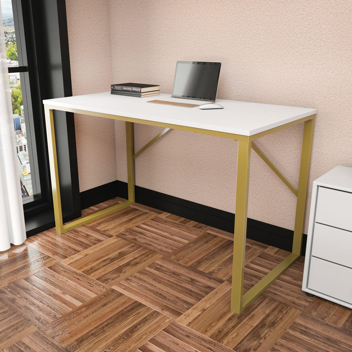 Birou Layton, Diverse culori, 120x60x74 cm - Auriu - Alb | SKU: 322RTC1477 | Birou Layton, 120x60x74 cm, varianta Auriu - Alb, produs pentru amenajarea locuinței, disponibil online în România la CasaMob