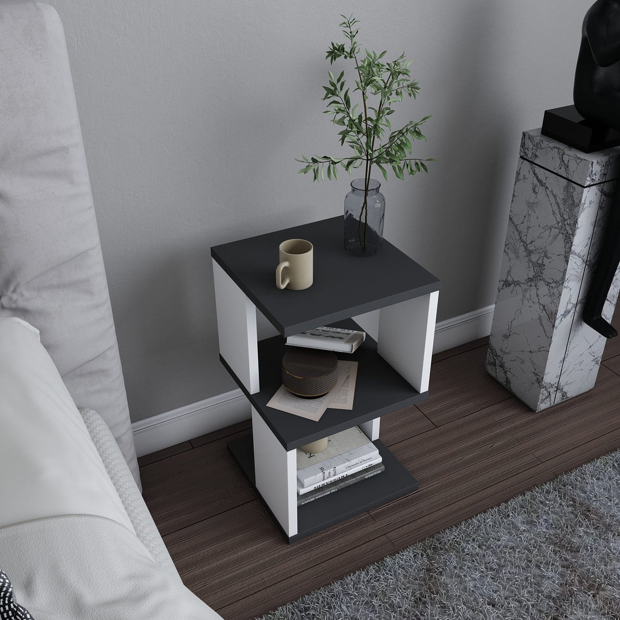 Noptieră Carter, Diverse culori, 30x30x49 cm - Antracit - Alb | SKU: 322RTC1637 | Noptieră Carter, 30x30x49 cm, varianta Antracit - Alb, produs pentru amenajarea locuinței, disponibil online în România la CasaMob