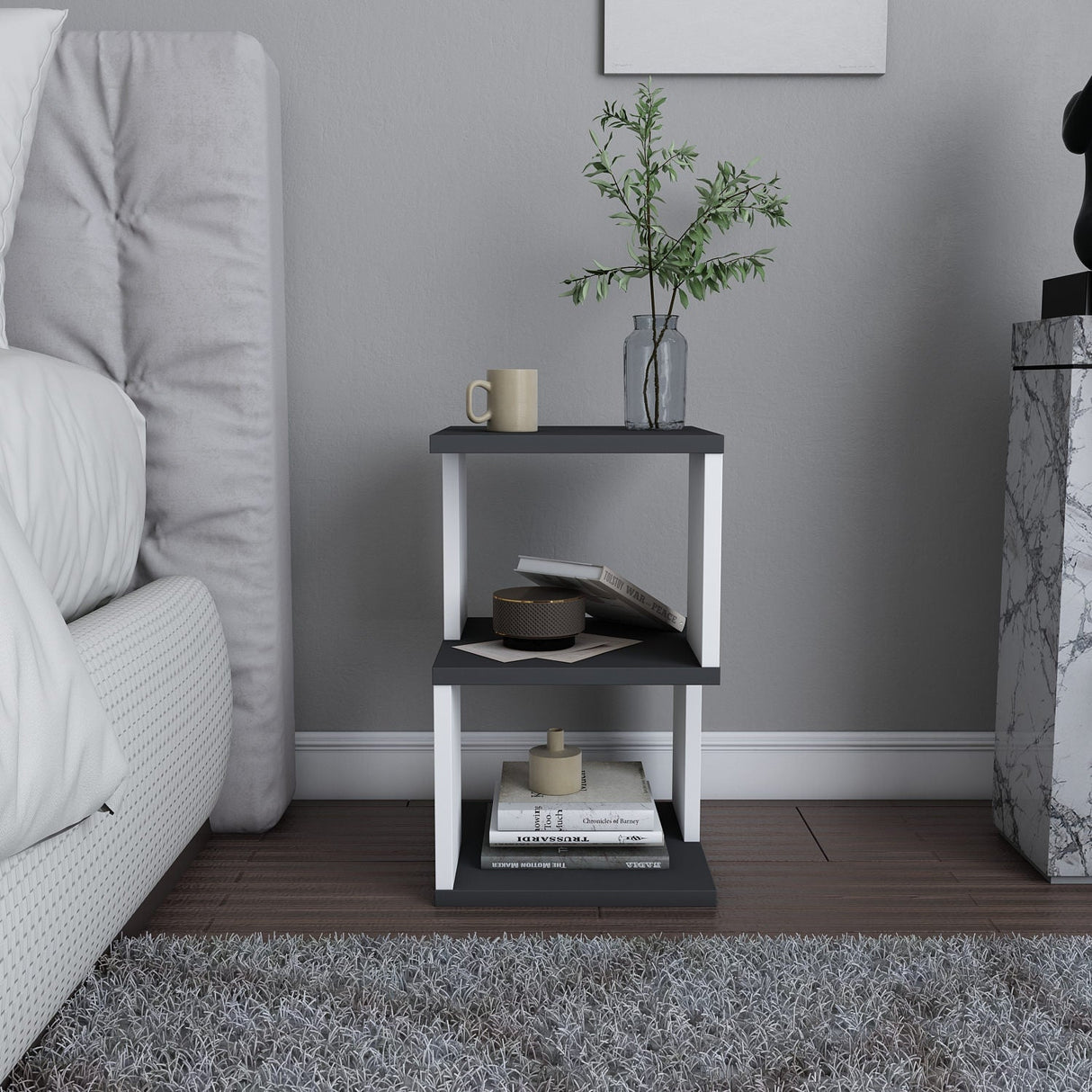 Noptieră Carter, Diverse culori, 30x30x49 cm - Antracit - Alb | SKU: 322RTC1637 | Noptieră Carter, 30x30x49 cm, varianta Antracit - Alb, produs pentru amenajarea locuinței, disponibil online în România la CasaMob