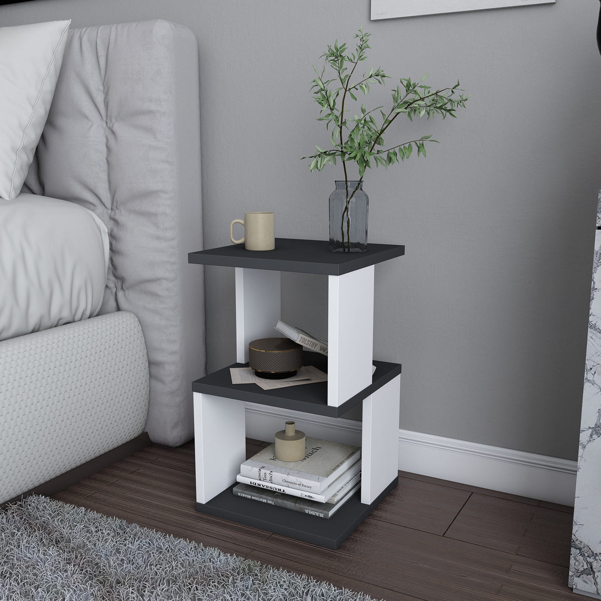 Noptieră Carter, Diverse culori, 30x30x49 cm - Antracit - Alb | SKU: 322RTC1637 | Noptieră Carter, 30x30x49 cm, varianta Antracit - Alb, produs pentru amenajarea locuinței, disponibil online în România la CasaMob