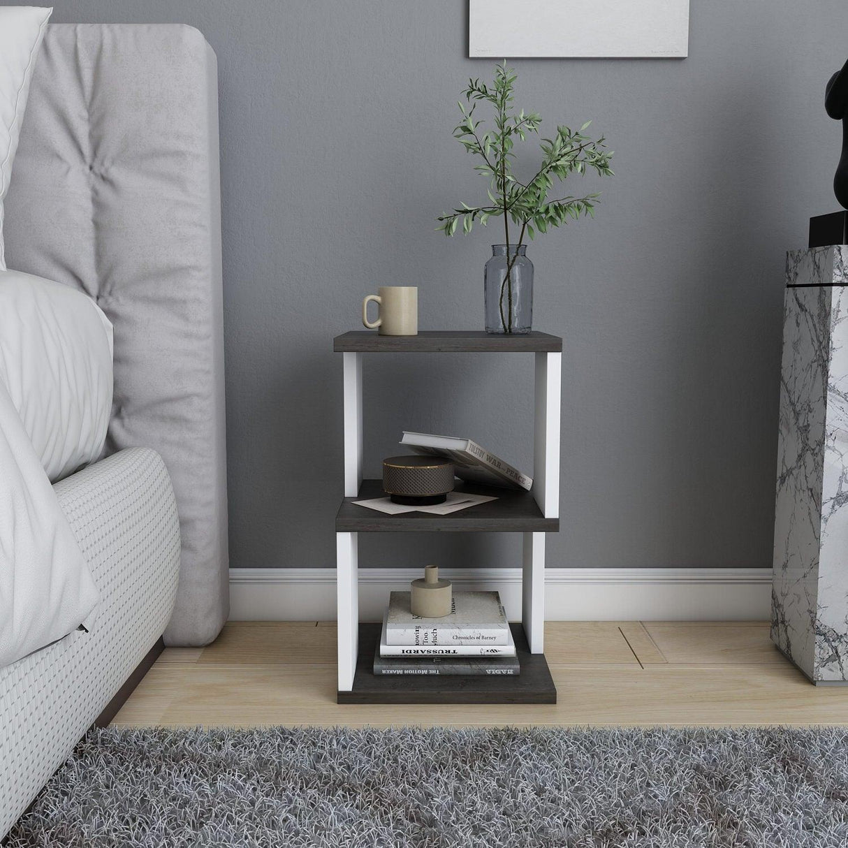 Noptieră Carter, Diverse culori, 30x30x49 cm - Dark oak - Alb | SKU: 322RTC1639 | Noptieră Carter, 30x30x49 cm, varianta Dark oak - Alb, produs pentru amenajarea locuinței, disponibil online în România la CasaMob