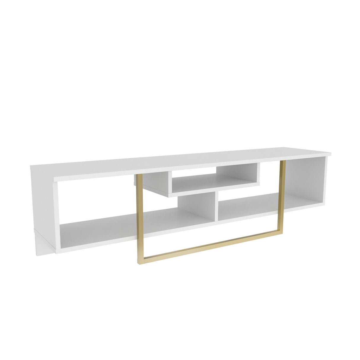 Comodă TV Asal 150, Diverse culori, 150x35x40 cm - Alb - Auriu | SKU: 322RTC2115 | Comodă TV Asal 150, 150x35x40 cm, varianta Alb - Auriu, produs pentru amenajarea locuinței, disponibil online în România la CasaMob